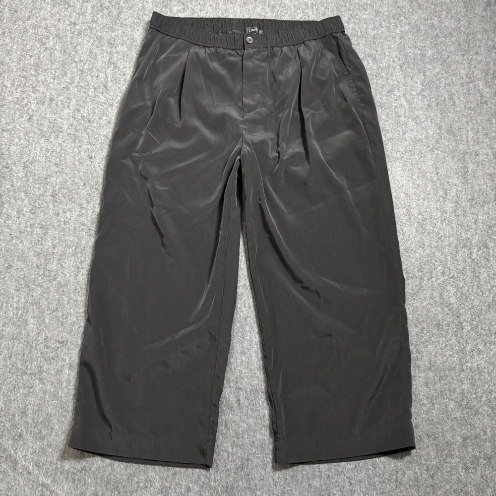 J.Crew Womens Black Pleated Pull On Wide Leg Cropped Pants Size 6 Elastic Waist